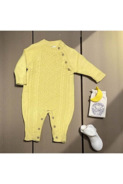 RYZE ÇOCUK Yandan Buttoned Knit Detail Tricot Jumpsuit Yellow