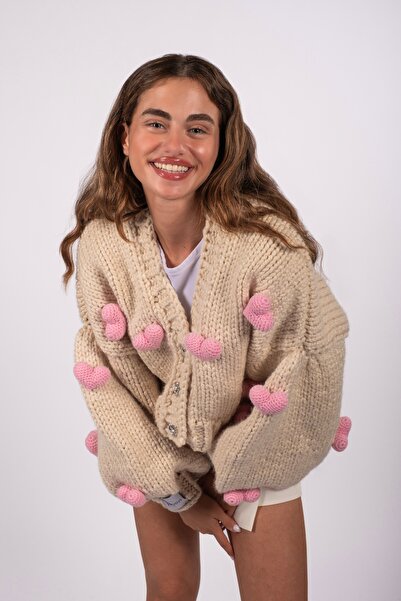 hobilanka Pink Heart Hand Knitted Cardigan