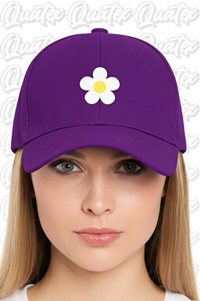 QUATEX Pălărie Brodată Daisy – Model Unisex Mov 100% Bumbac Gabardina