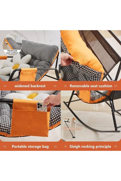 Old_Feller كرسي استرخاء هزاز مزدوج مع مساحة تخزين ووسادة - كرسي استرخاء داخلي/خارجي للفناء/الحديقة