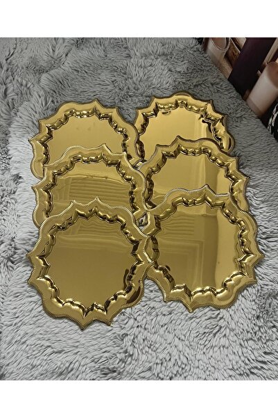 Fabrication 6'Lı Köşeleri Dalgalı Gold Paslanmaz Çelik Kahve Sunum Tepsisi