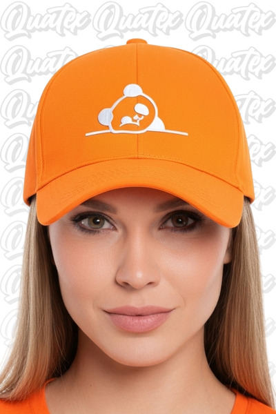 QUATEX Panda Embroidered Hat – Orange 100% Cotton Gabardine Unisex Model