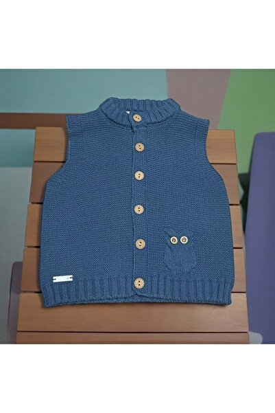 RYZE ÇOCUK Cep Owl Detailled Zero Neck Tricot Vest Indigo
