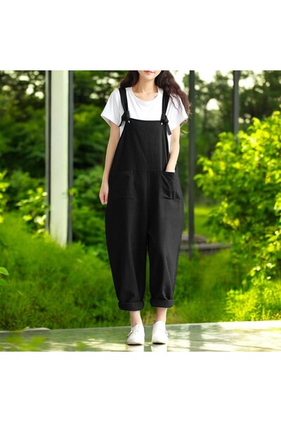 Toridas Askılı Büyük Cepli Salopet Keten Tulum