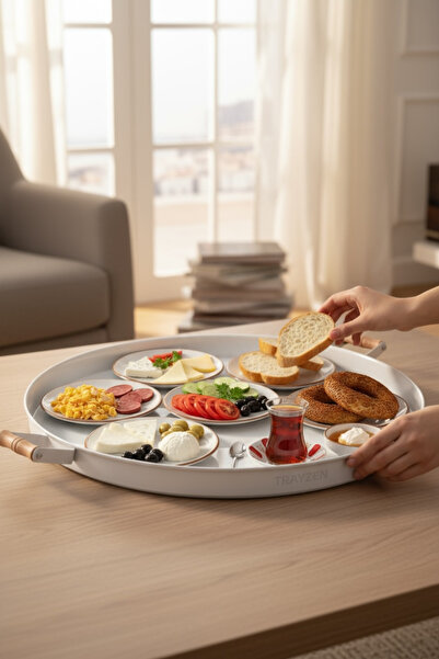 EVSTYLE Metal Village Tepsi - Beyaz - 51 cm