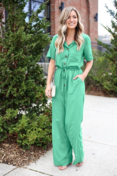 Barbora Keten Günlük Su Yeşili Tulum