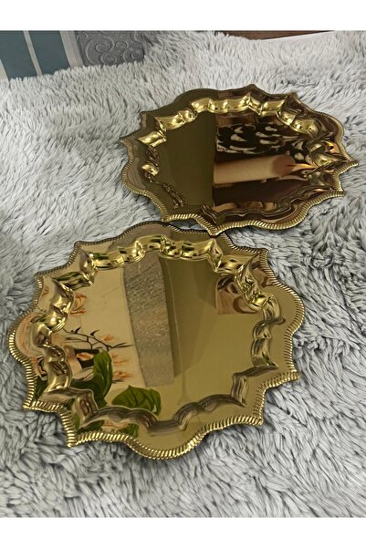 Fabrication 2'Li Köşeleri Dalgalı Gold Paslanmaz Çelik Kahve Sunum Tepsisi