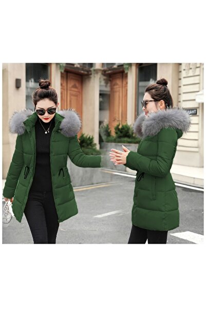 Toridas Kürk Yaka Orta Boy Şık Kadın Kışlık Şişme Mont