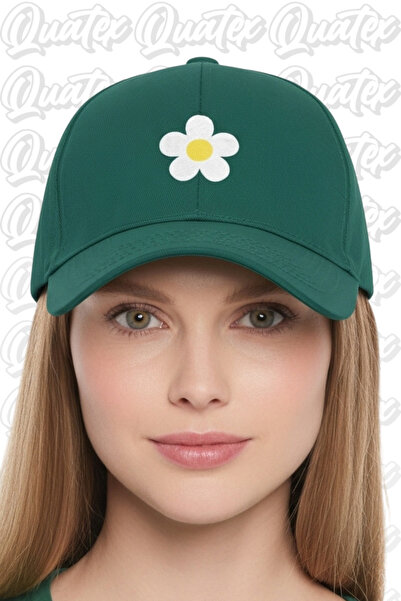 QUATEX Daisy Embroidered Hat – Green 100% Cotton Gabardine Unisex Model