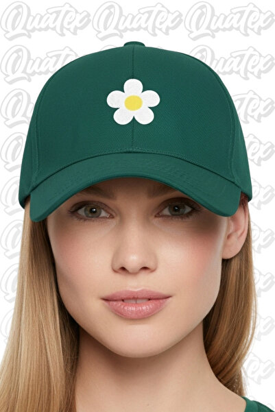 QUATEX Daisy Embroidered Hat – Green 100% Cotton Gabardine Unisex Model