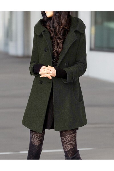 Barbora Yaka Detaylı Büyük Düğmeli Kaşe Kaban