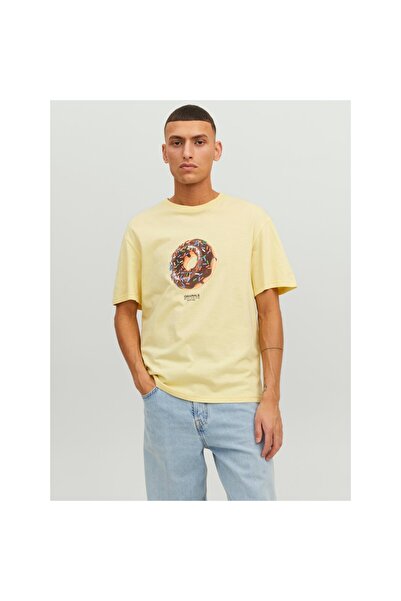 Jack & Jones Tricou pentru bărbați, 100% bumbac, galben cu imprimeu Jack&Jones 12238166