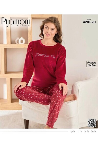 Pijamoni fransız kadife takım KIRMIZI