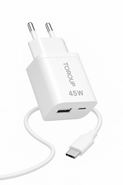 Toroup 2-port charger with retractable cable 45W GaN45W, USB-A and USB-C, universal
