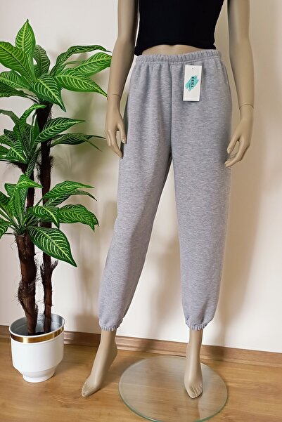 VİP BERA TEKSTİL Unisex Gri Kışlık 3 Iplik Içi Tüylü Paçası Lastikli Eşofman Altı