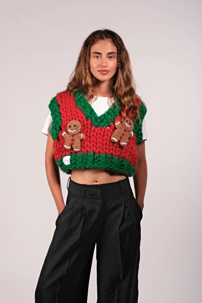 HEYAYS Gingerbread El Örgüsü Crop Süveter