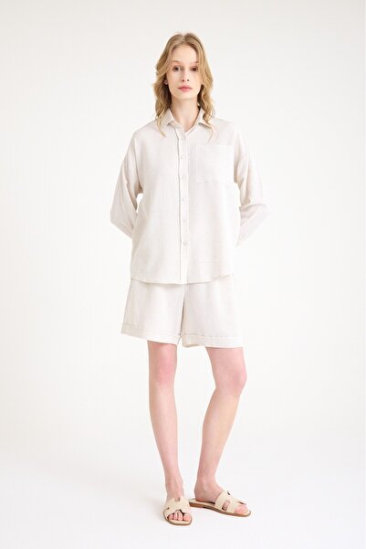 Toridas Linen Summer Long Sleeve Shirt Shorts Double Set