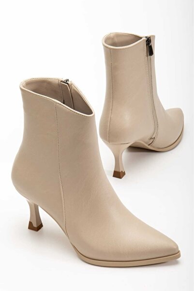 CHICELLA Mira Bej Cilt Sivri Burun Kadın Topuklu Bot