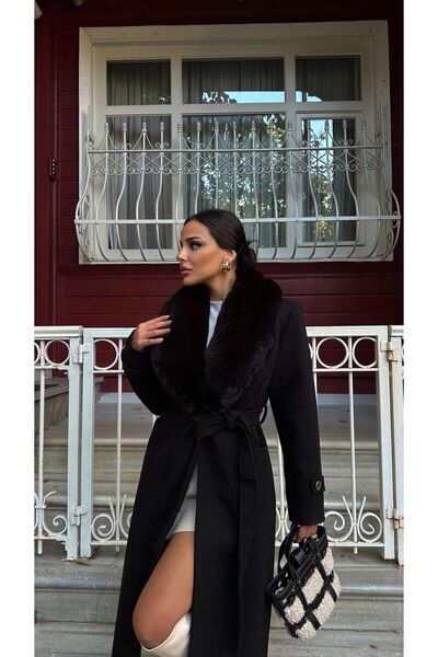 ZARİFTREND Brenda Kürk Yaka Kaşe Kaban