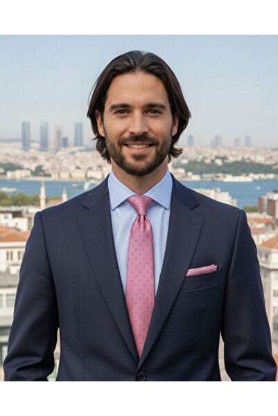 1001 Kravat Pembe Desenli 8 Cm Genişliğinde Mendilli Kravat