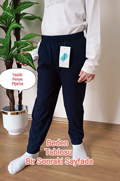 VİP BERA TEKSTİL Çocuk Lacivert Yazlık Pamuklu Paçası Lastikli Penye Pijama Altı