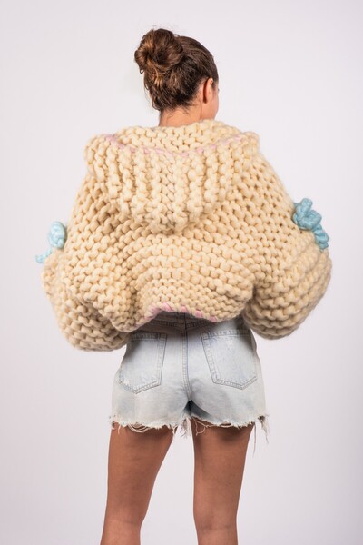 HEYAYS Cotton Candy El Örgüsü Kapüşonlu Hırka