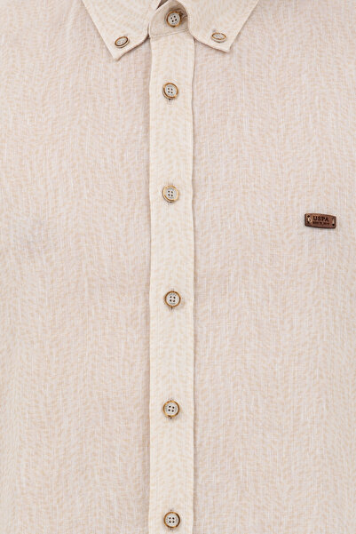 U.S. Polo Assn. Men's Linen Shirt - 3/4 Sleeve, Shirt Collar, Regular Fit