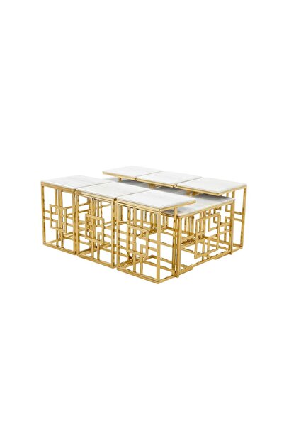 Al Saada Home 1+6 Marble Service Tables - Gold Silver