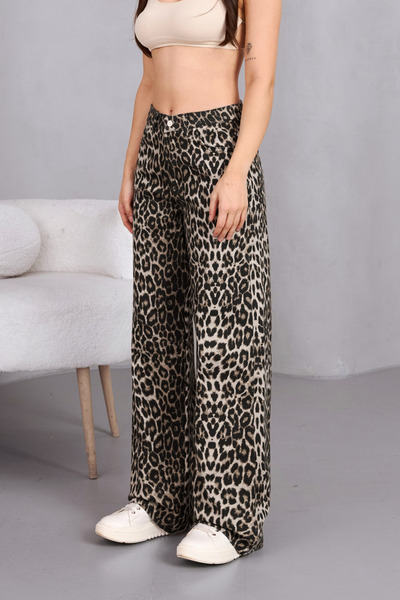 alanora High Waist LYcra Leopard Print Women's Wide Leg Pants