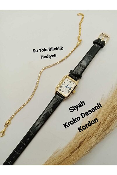 Brality ساعة يد نسائية كلاسيكية مستطيلة الشكل باللون الأسود مع سوار هدية وهيك...