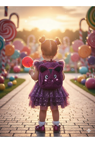 Efe Peluş Sırt Çantası Kız Çocuk 2 Bölmeli Astarlı Figürlü En 22 Boy 25 Cm