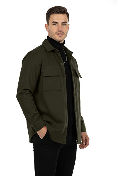 DeepSEA Ανδρικό μπουφάν χακί με κασμίρ – Μπουφάν με κουμπώματα με τσέπες με άνετη εφαρμογή 2500559
