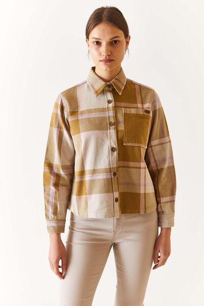 U.S. Polo Assn. BAZA. Polo Assn. Cămașă de damă kaki deschis cu model în caro...