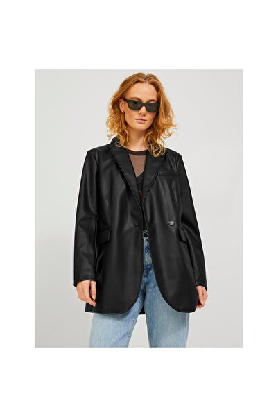 Jack & Jones Jack&jones Double Breasted Collar Black Women's Faux Leather Blazer Jacket12227940