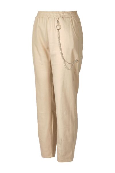 Ysatis Beige Women's Trousers - Chain Detail, Skinny Leg, Normal Waist24242000112