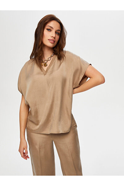 Faik Sönmez Kadın Triko Yakalı Kısa Kol Bluz 25YUS25BLZ028