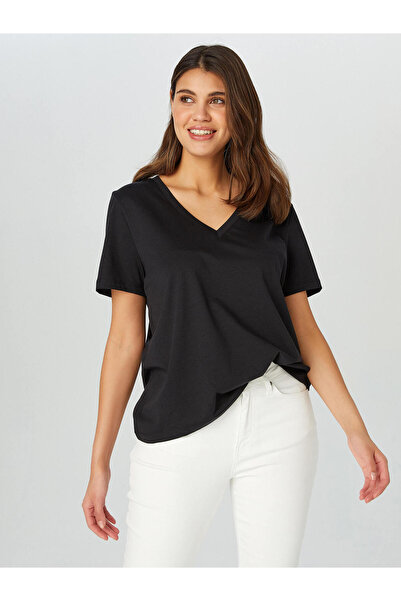 Faik Sönmez Μινιμαλιστικό γυναικείο μπλουζάκι με κοντό μανίκι V λαιμόκοψη - Casual Chic