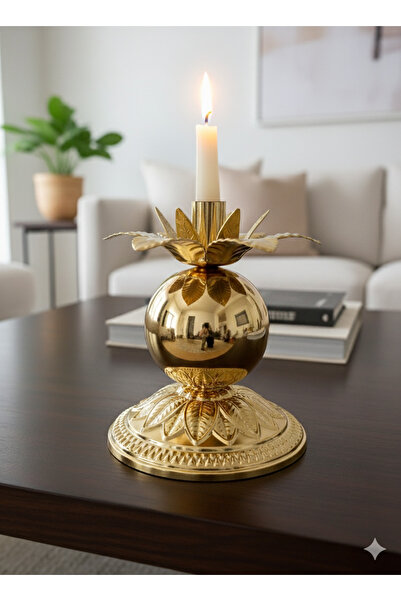 asellus Bereket Nar Şamdan Mumluk, Gold Kaplama Konik Mumluk Dekoratif Konik ...