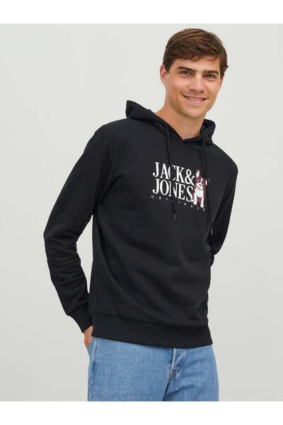 Jack & Jones Ανδρικό μαύρο φούτερ Jack Jones Beware Sweat Hood Fst 12244219 -02