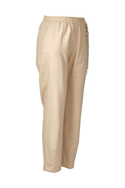 Ysatis Beige Women's Trousers - Chain Detail, Skinny Leg, Normal Waist24242000112