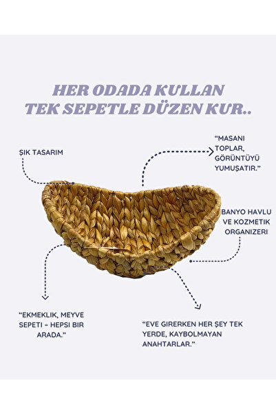 CasaLinda Ρουστίκ Ψάθινο Καλάθι Half Moon, Χειροποίητο, Διακοσμητικό Καλάθι Ψ...