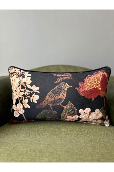 Fabricland Velvet Bird Pattern Black Throw Pillow Cover 30x50cm