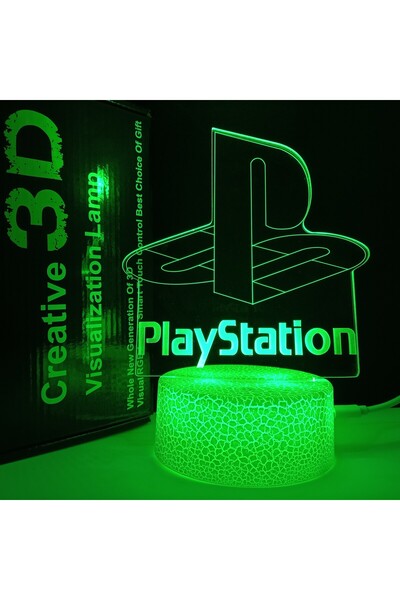 3D 3D holographic LED light in the shape of the PlayStation 7 logo with a black base