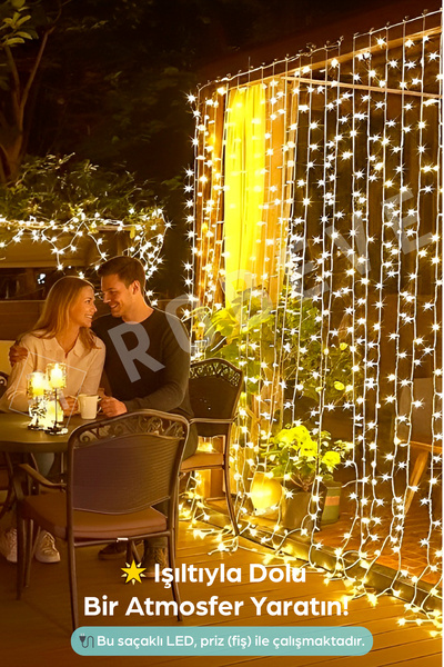 ROBEVE 2x2 Metre 8 Fonksiyonlu Animasyonlu Perde Led Işık Kalın Telli Saçak Led Işık 180 Led Yılbaşı Işığı
