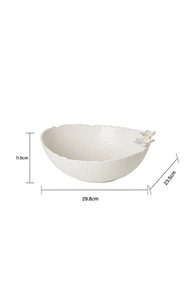 Malooki Bol ceramic cu margini ondulate și flori în relief – Elegant pentru servire și decorare