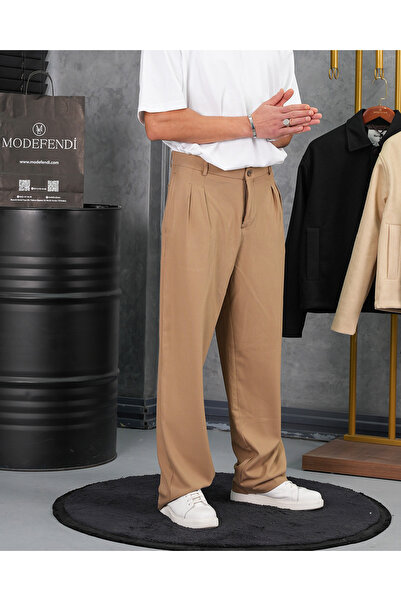MODEFENDİ Baggy Kalıp Pile Detaylı Kumaş Pantolon