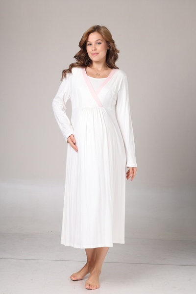 Lohussa Γυναικείο Σετ Νυχτικό Μακρυμάνικο Χειμερινό Ζακάρ Πλήρες Μήκος Ειδικού Σχεδιασμού Νυχτικό Μητρότητας