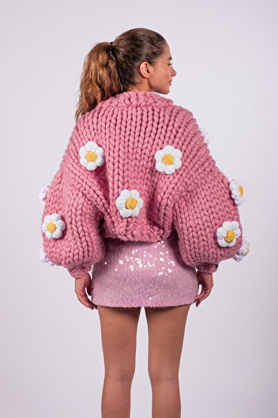 HEYAYS Daisy El Örgüsü Pembe Hırka