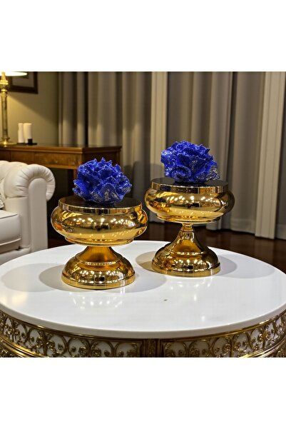 ArzzHome Dekoratif 2 Li Mercan Ayaklı Kutu Gold & Lacivert