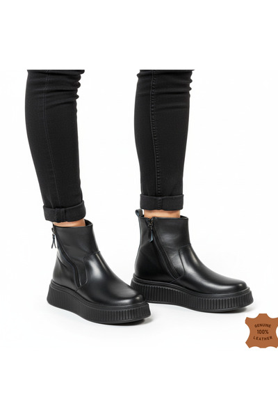 starlike Дамски черни ботуши от естествена кожа с 2 ципа